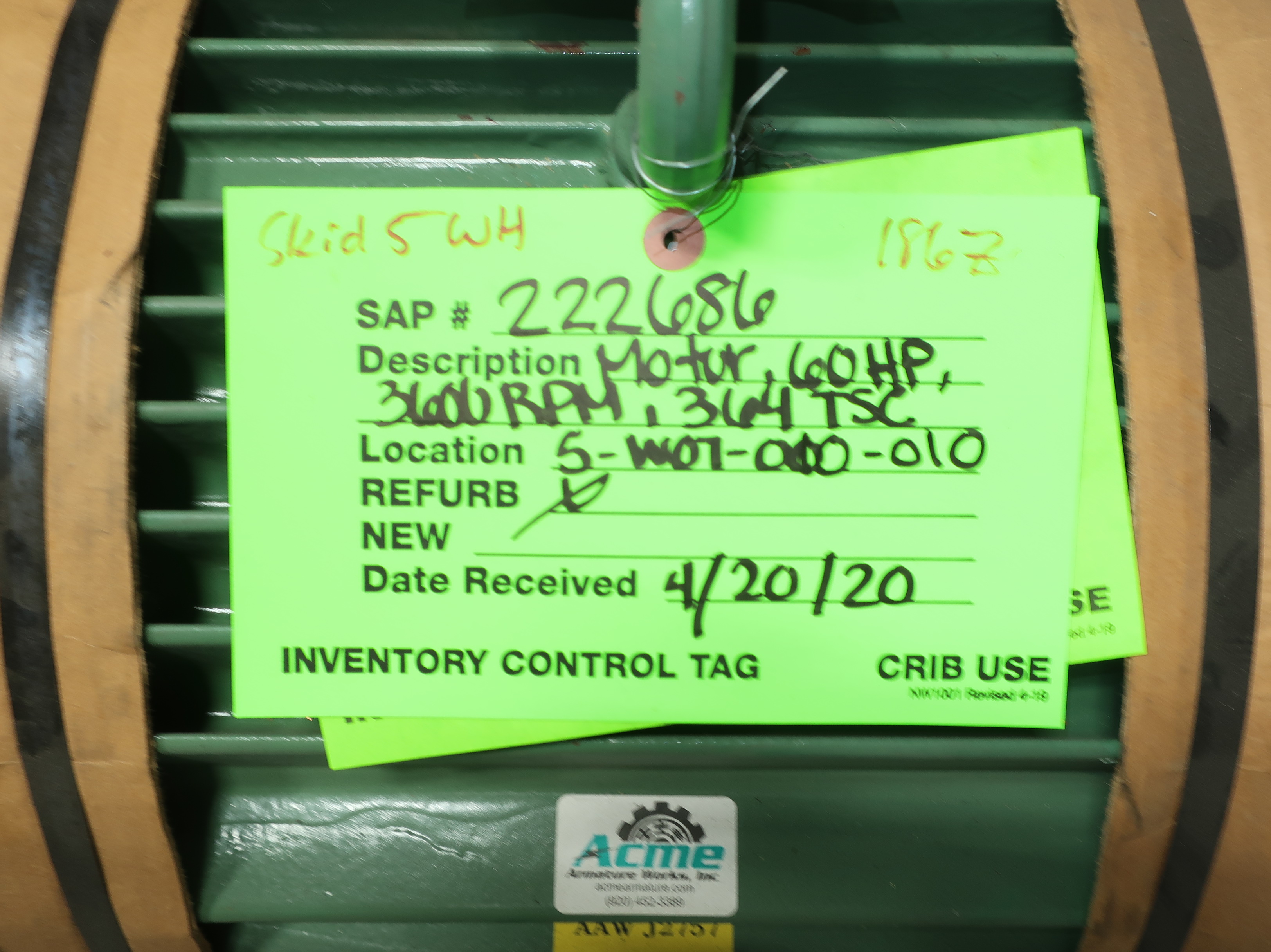ACME/Baldor Reliance Motor 60 HP Three Phase 364TSC 3560 RPM 460 V AC - AC MOTOR
