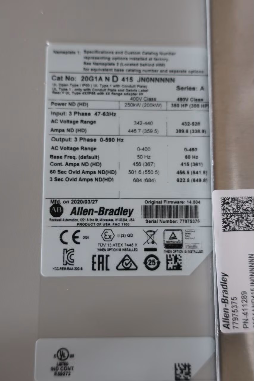 Allen Bradley 20G1AND415JN0NNNNN PowerFlex 755 AC VFD Drive - AC VFD DRIVES